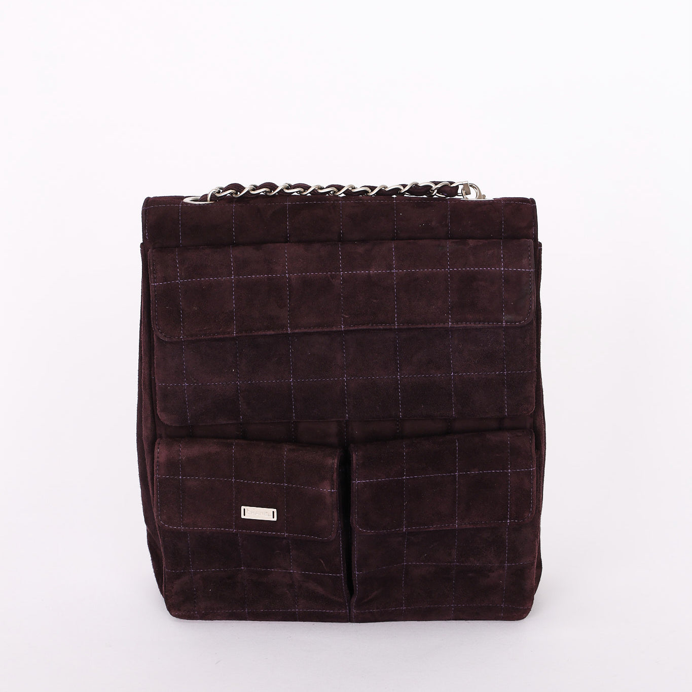 Chanel Mademoiselle Chocolate Bar Shoulder Bag Dark Purple Suede BSHW