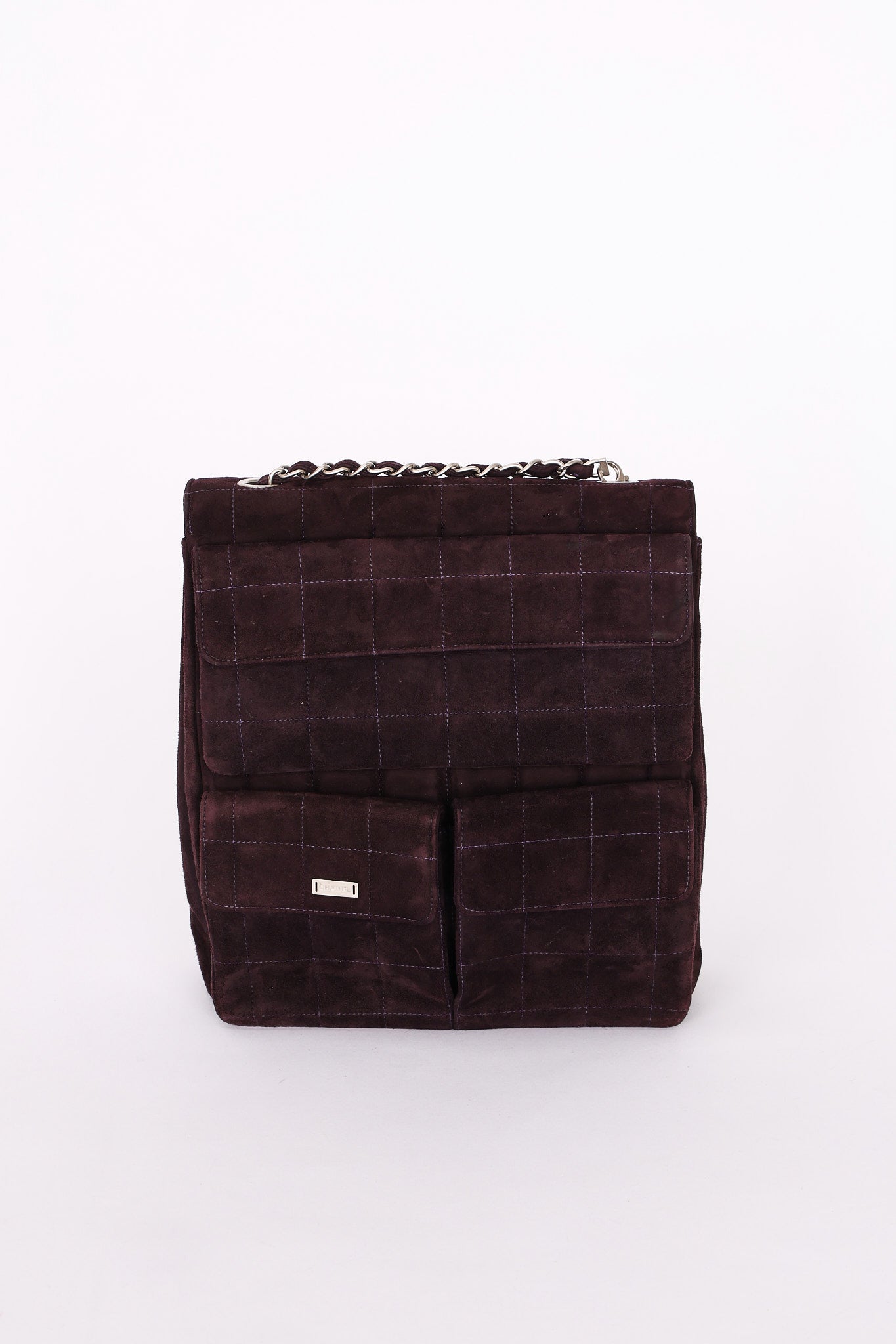 Chanel Mademoiselle Chocolate Bar Shoulder Bag Dark Purple Suede BSHW