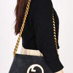 Gucci Blondie Clutch Navy Suede