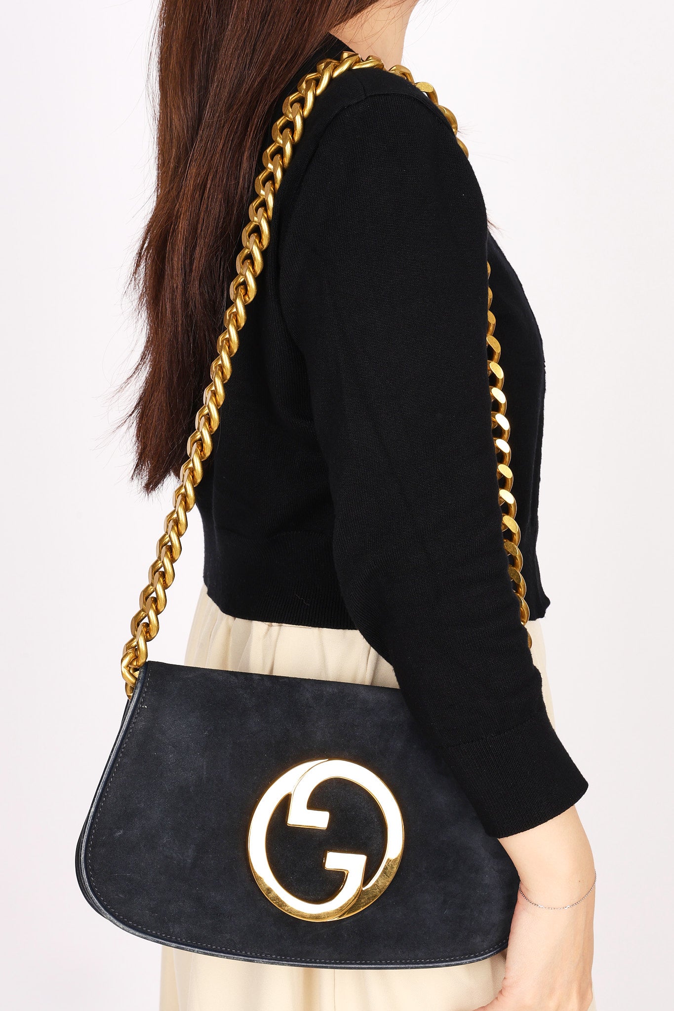 Gucci Blondie Clutch Navy Suede