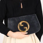 Gucci Blondie Clutch Navy Suede