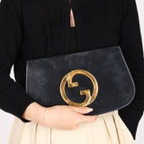 Gucci Blondie Clutch Navy Suede