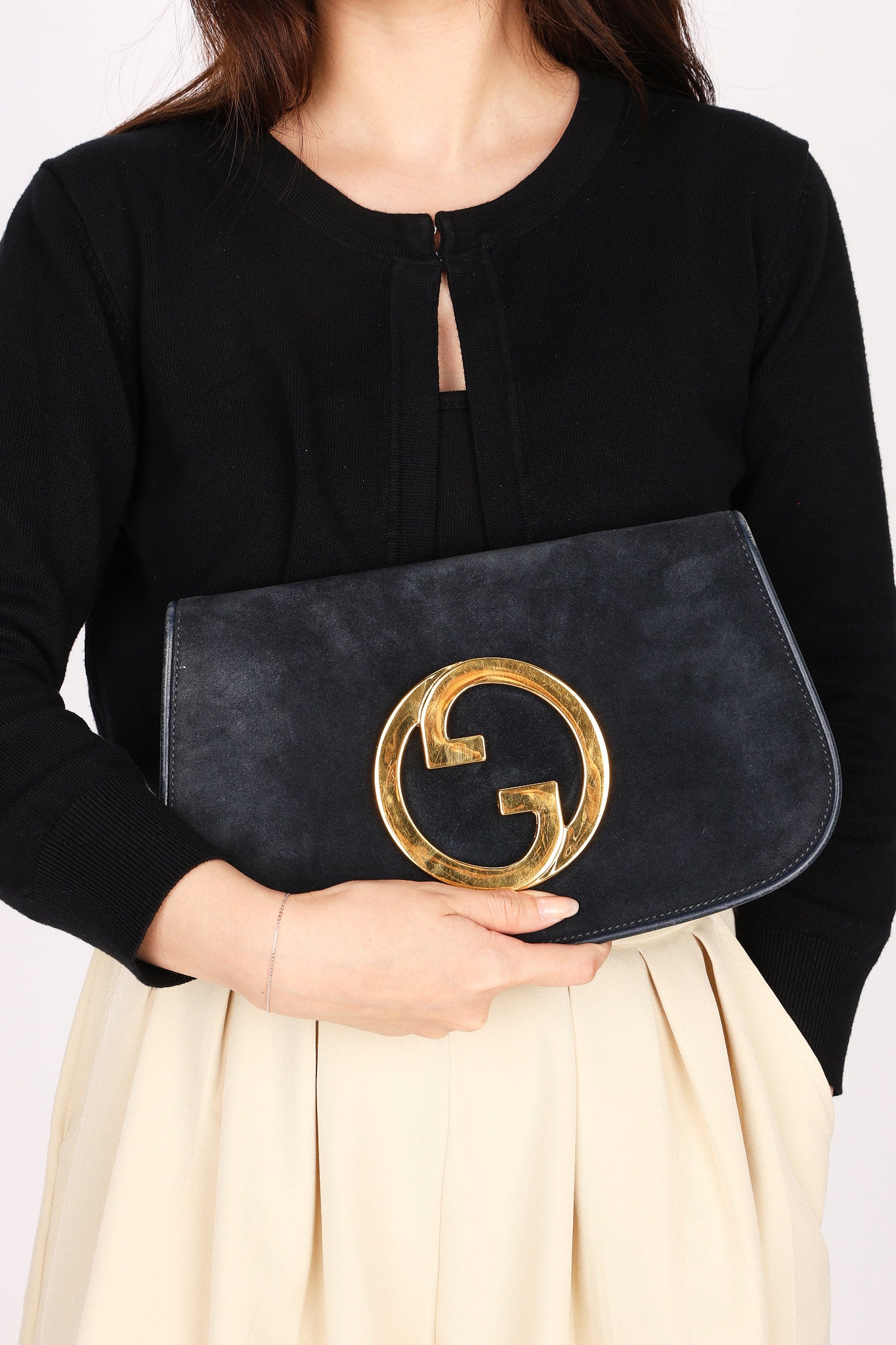 Gucci Blondie Clutch Navy Suede