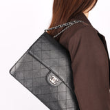 Ultra-Rare Chanel Jumbo Classic Single Flap Sellier Style Black Caviar 1997 SHW