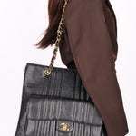 Ultra-Rare Chanel Mademoiselle Turnlock Front Pocket Tote Black Caviar 1995 24K GP