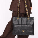 Ultra-Rare Chanel Mademoiselle Turnlock Front Pocket Tote Black Caviar 1995 24K GP