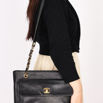 Chanel Turnlock Front Pocket Shoulder Bag Black Caviar 24K GP