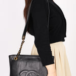Chanel Turnlock Front Pocket Shoulder Bag Black Caviar 24K GP