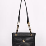 Chanel Turnlock Front Pocket Shoulder Bag Black Caviar 24K GP