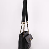 Chanel Turnlock Front Pocket Shoulder Bag Black Caviar 24K GP