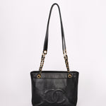 Chanel Turnlock Front Pocket Shoulder Bag Black Caviar 24K GP