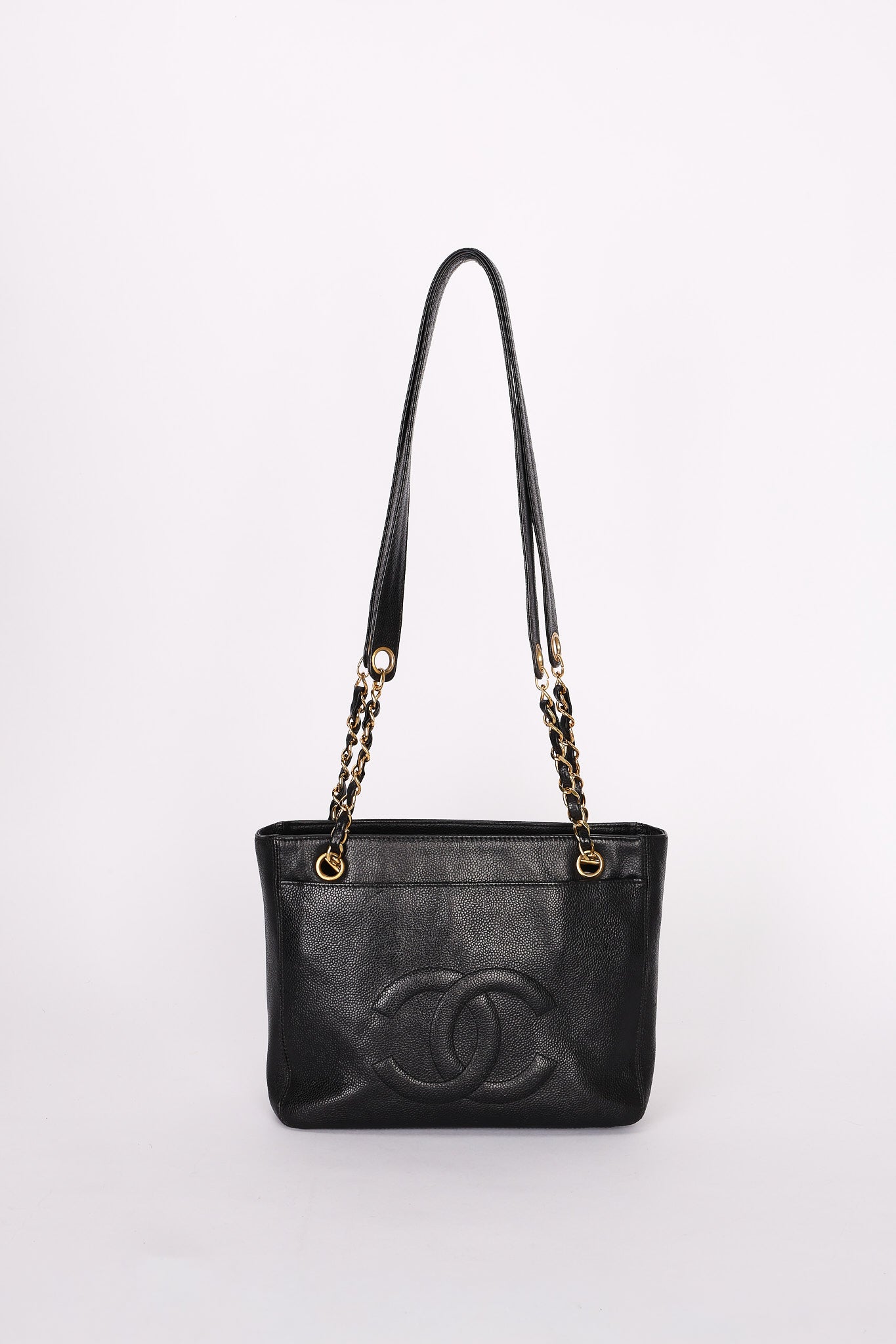 Chanel Turnlock Front Pocket Shoulder Bag Black Caviar 24K GP