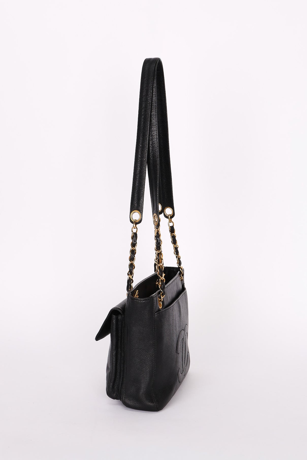 Chanel Turnlock Front Pocket Shoulder Bag Black Caviar 24K GP