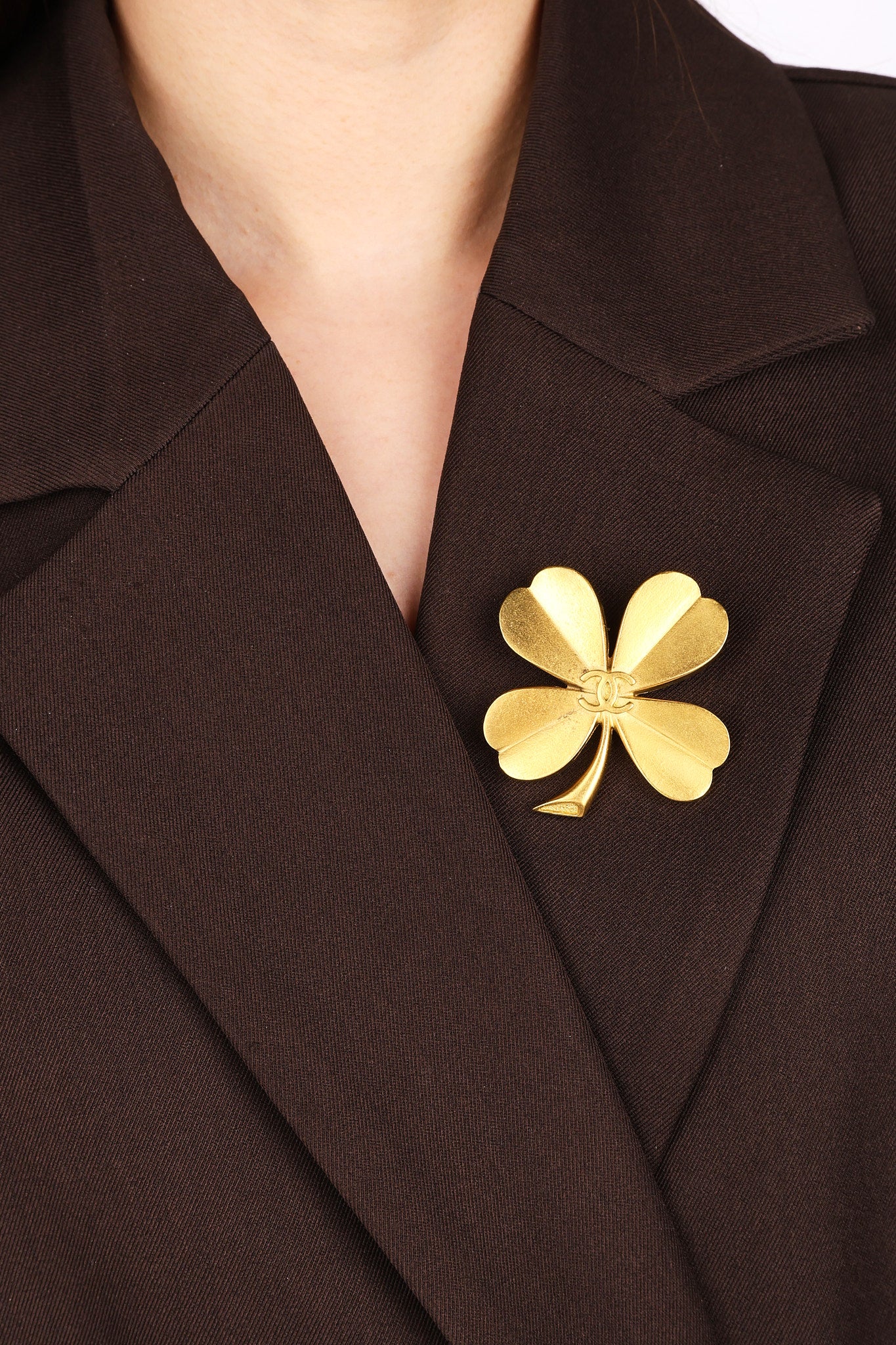 Chanel 1995 CC Four Leaf Clover Brooch 24K GP