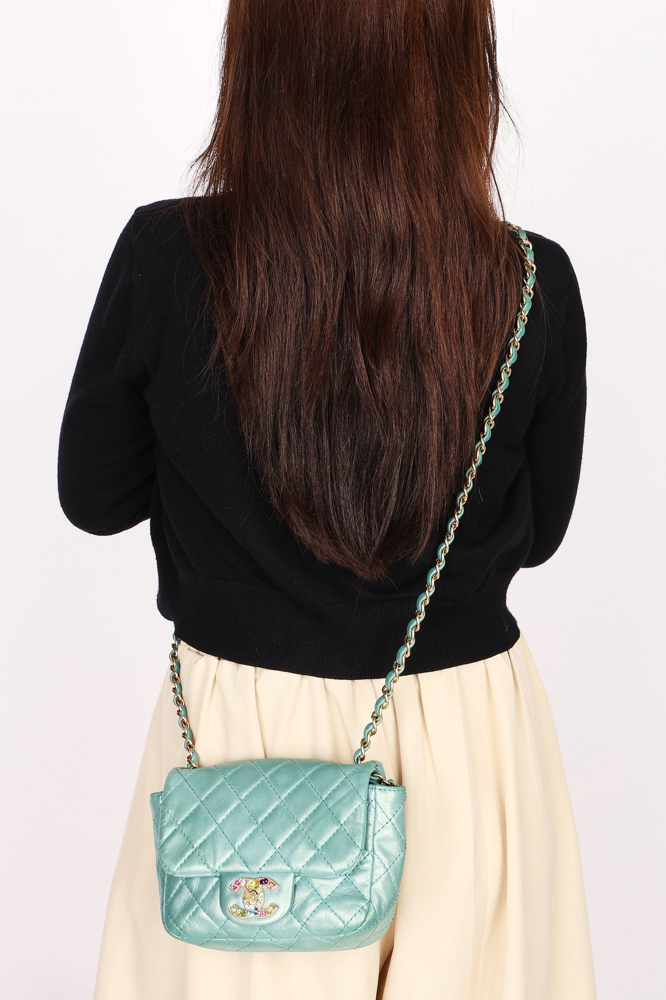 Chanel Precious Jewels Mini Square Flap Metallic Teal BGHW