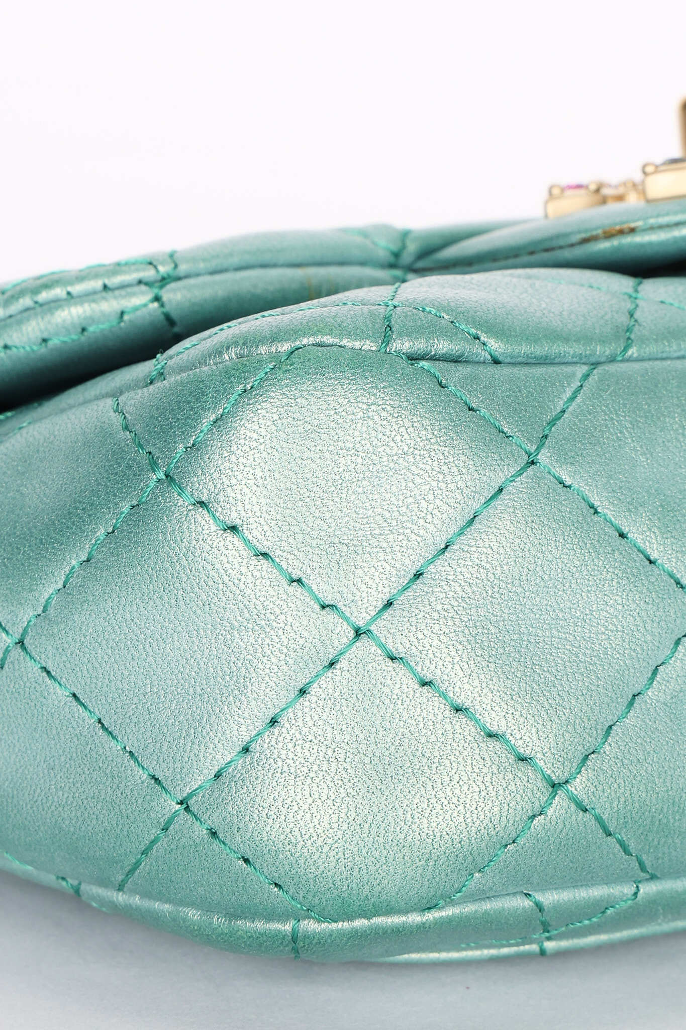 Chanel Precious Jewels Mini Square Flap Metallic Teal BGHW