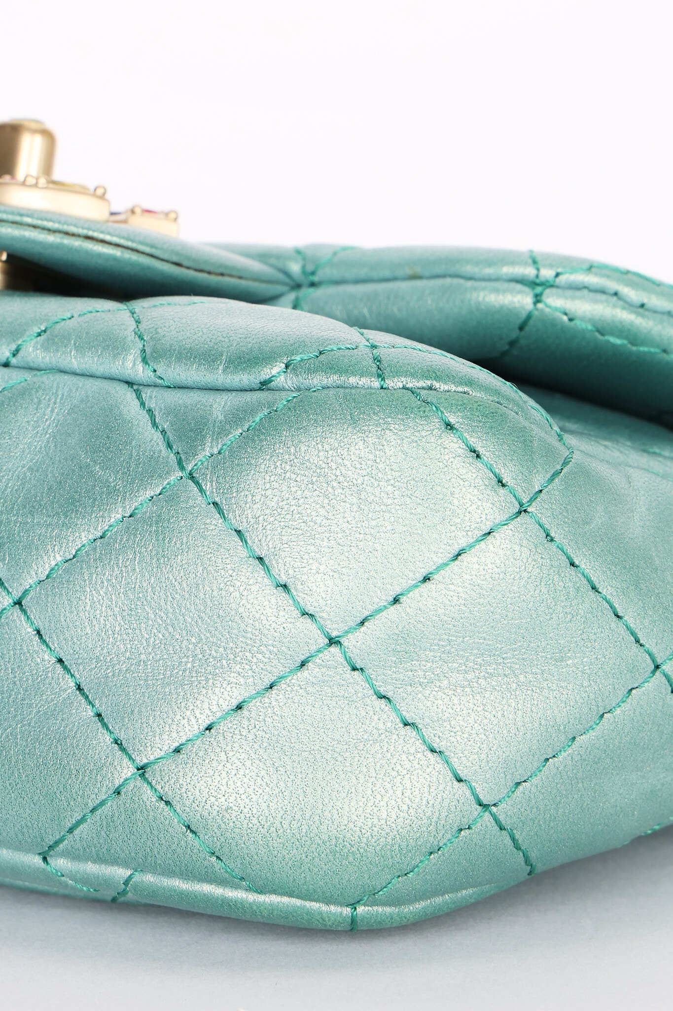 Chanel Precious Jewels Mini Square Flap Metallic Teal BGHW