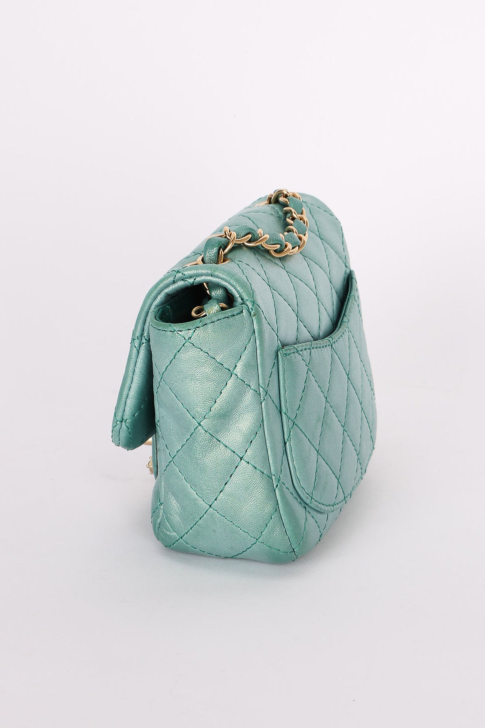 Chanel Precious Jewels Mini Square Flap Metallic Teal BGHW
