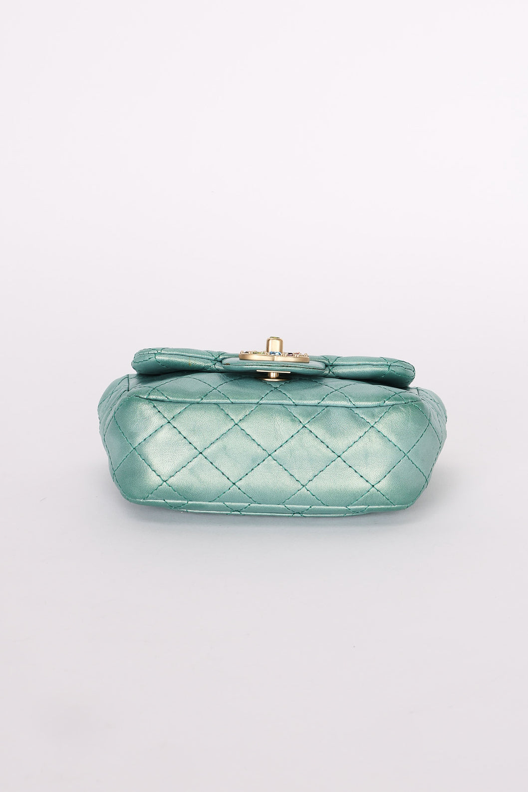 Chanel Precious Jewels Mini Square Flap Metallic Teal BGHW