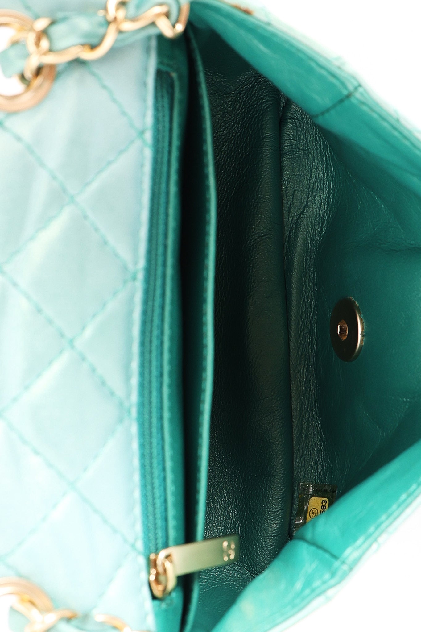 Chanel Precious Jewels Mini Square Flap Metallic Teal BGHW