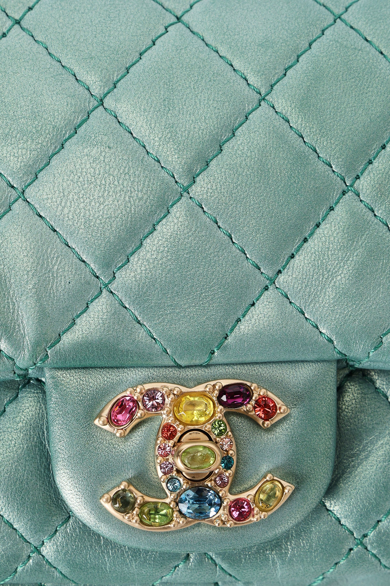 Chanel Precious Jewels Mini Square Flap Metallic Teal BGHW