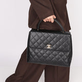 Chanel Kelly Top Handle Bag Black Caviar 24K GP