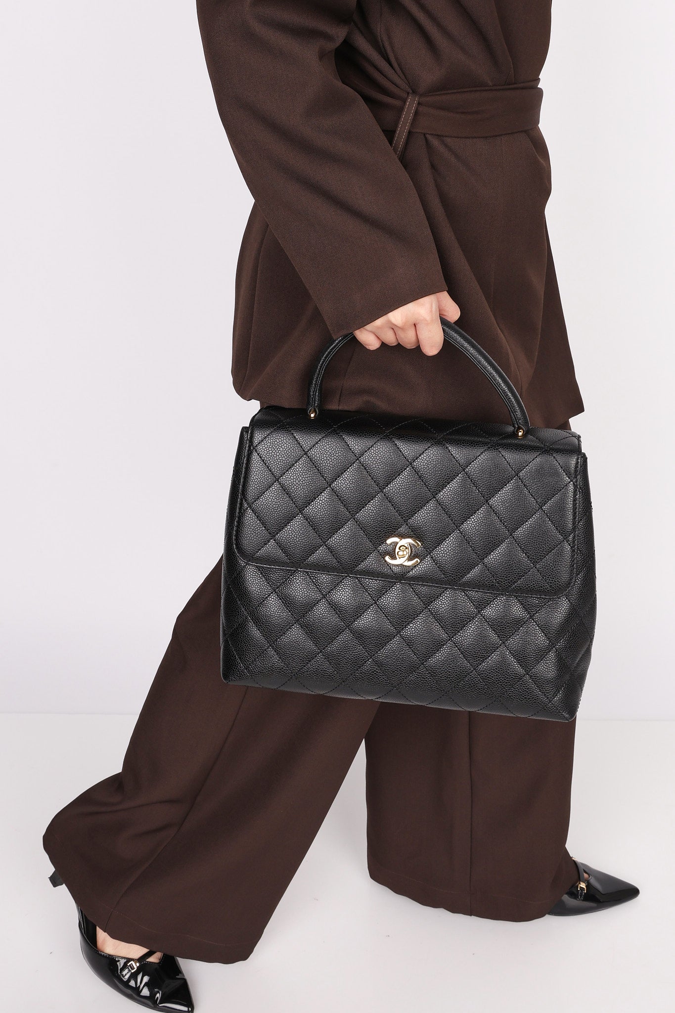 Chanel Kelly Top Handle Bag Black Caviar 24K GP