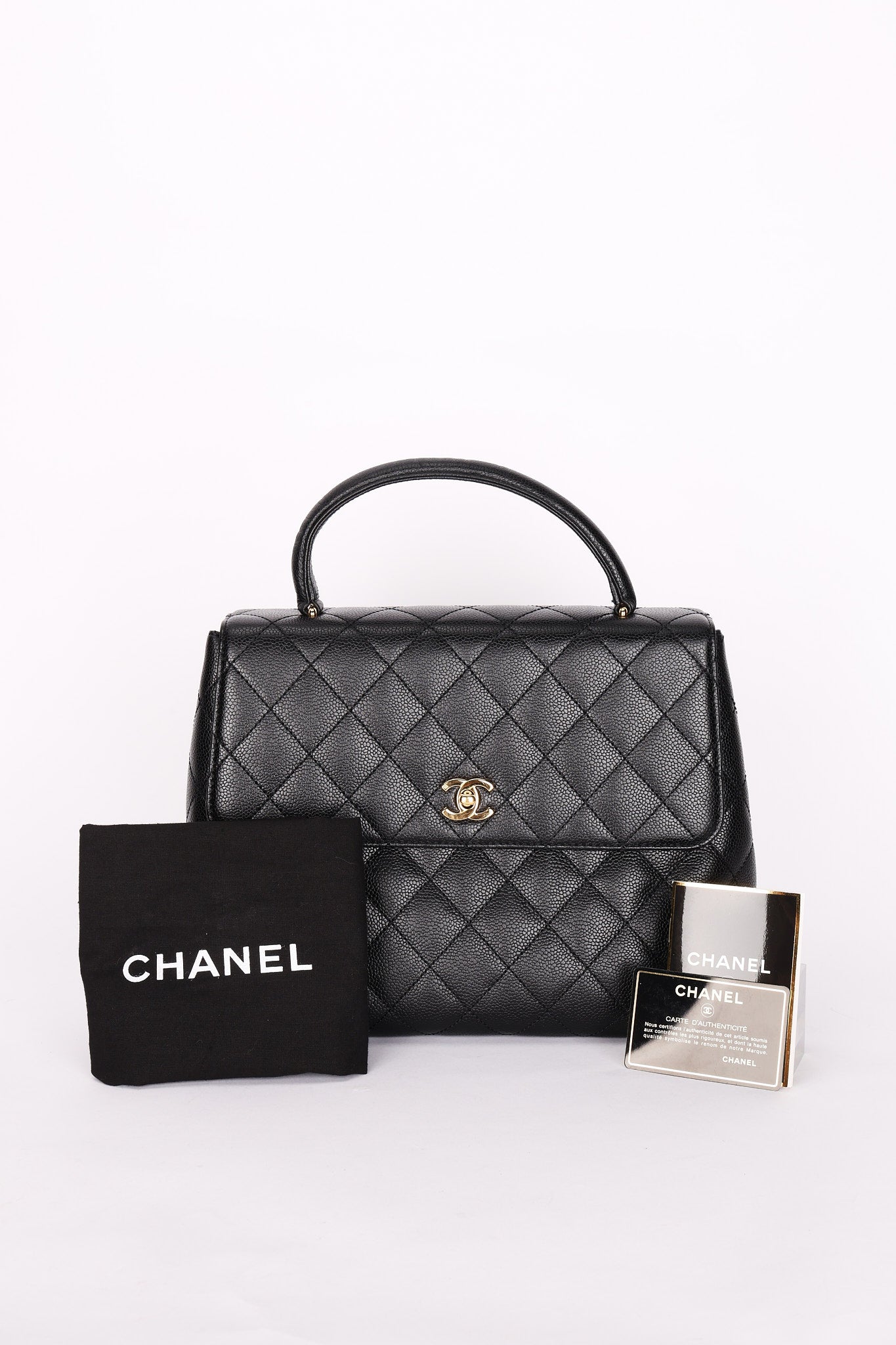 Chanel Kelly Top Handle Bag Black Caviar 24K GP