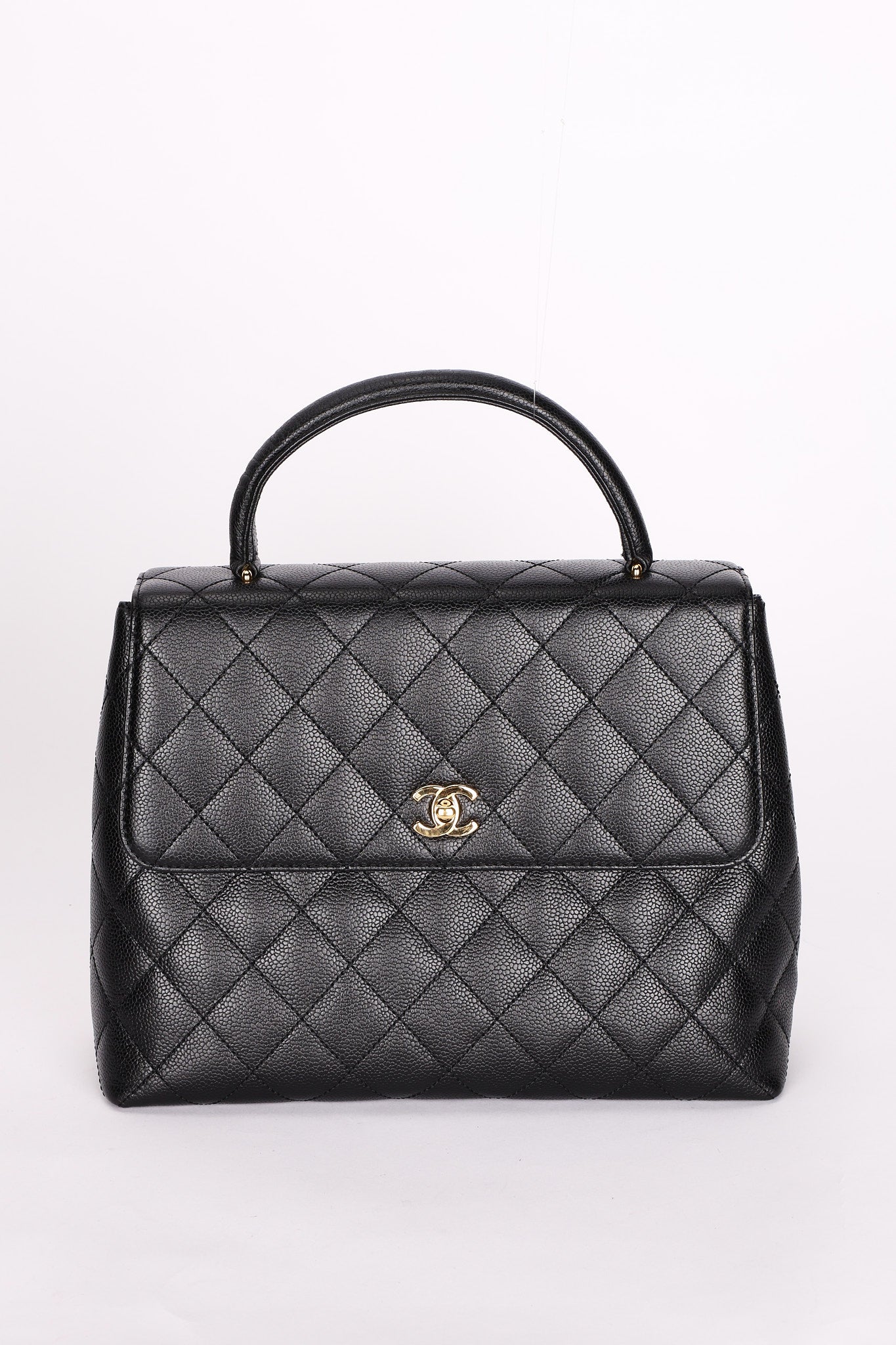 Chanel Kelly Top Handle Bag Black Caviar 24K GP