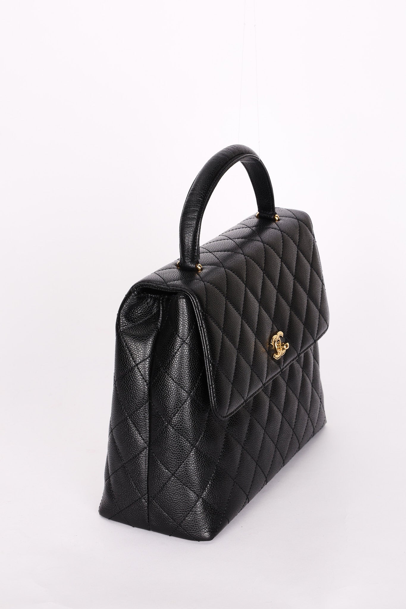 Chanel Kelly Top Handle Bag Black Caviar 24K GP
