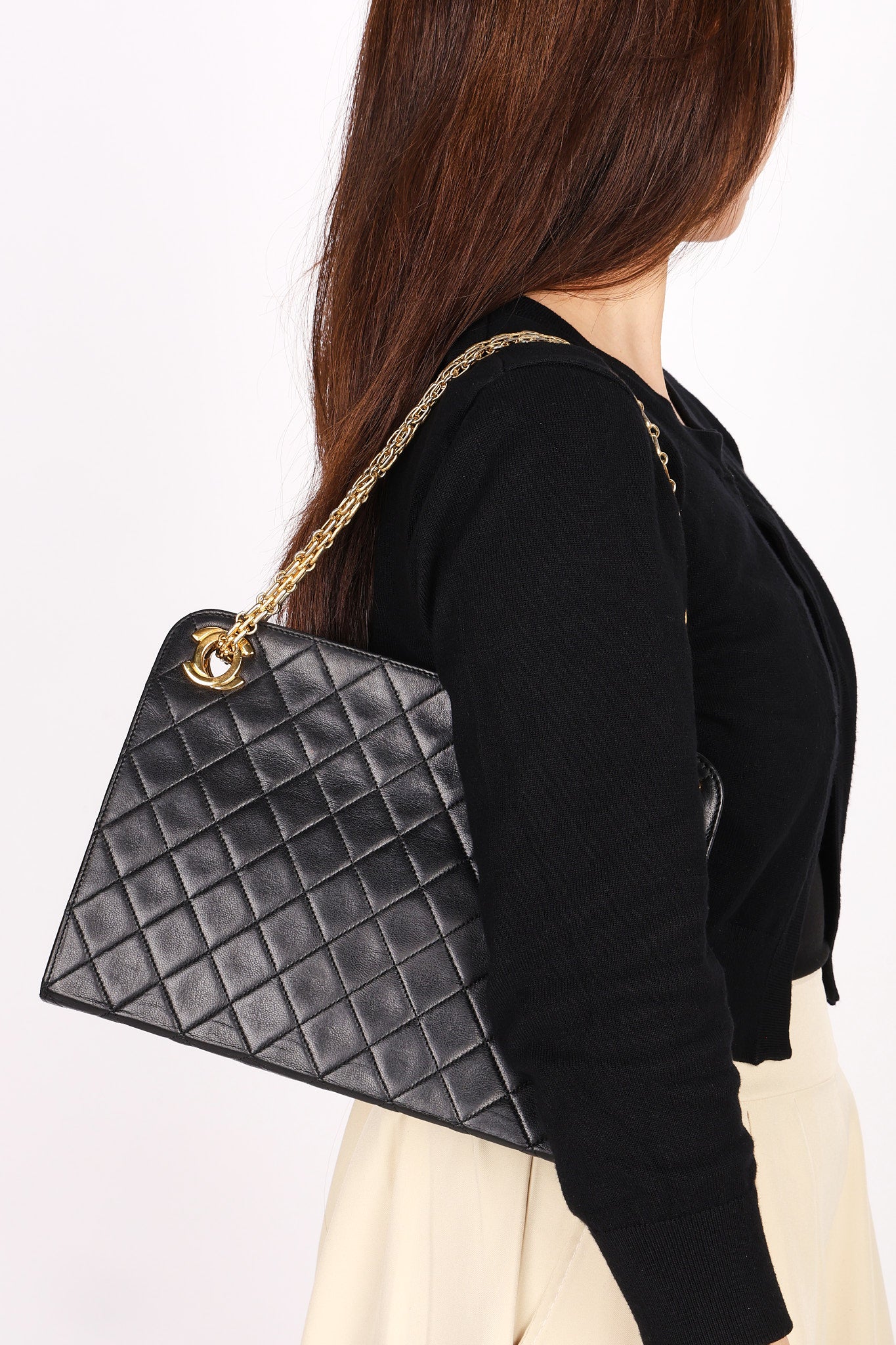 Chanel Matelasse Chain Shoulder Bag Black Lambskin 24K GP