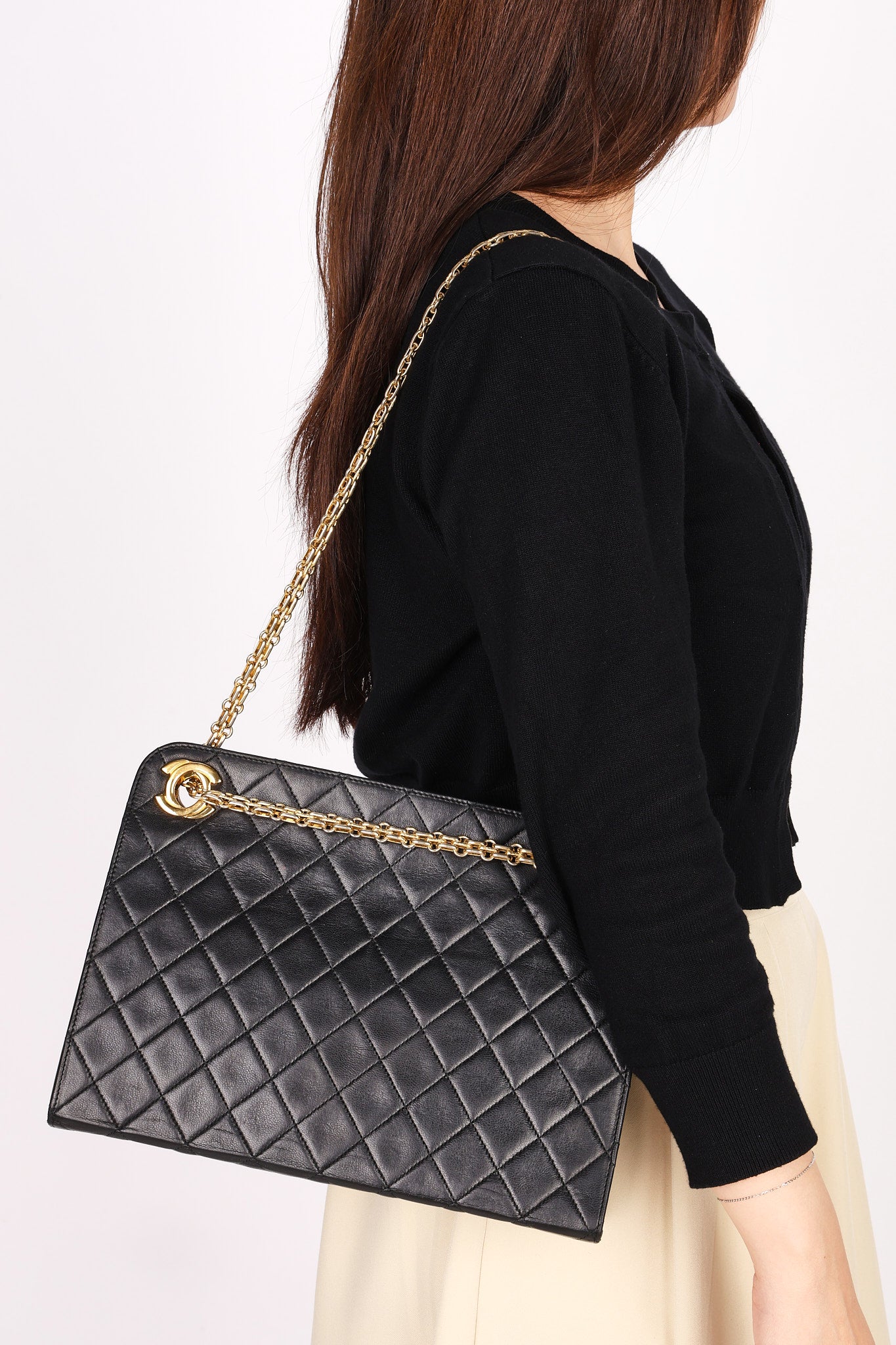 Chanel Matelasse Chain Shoulder Bag Black Lambskin 24K GP