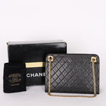 Chanel Matelasse Chain Shoulder Bag Black Lambskin 24K GP