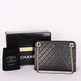 Chanel Matelasse Chain Shoulder Bag Black Lambskin 24K GP