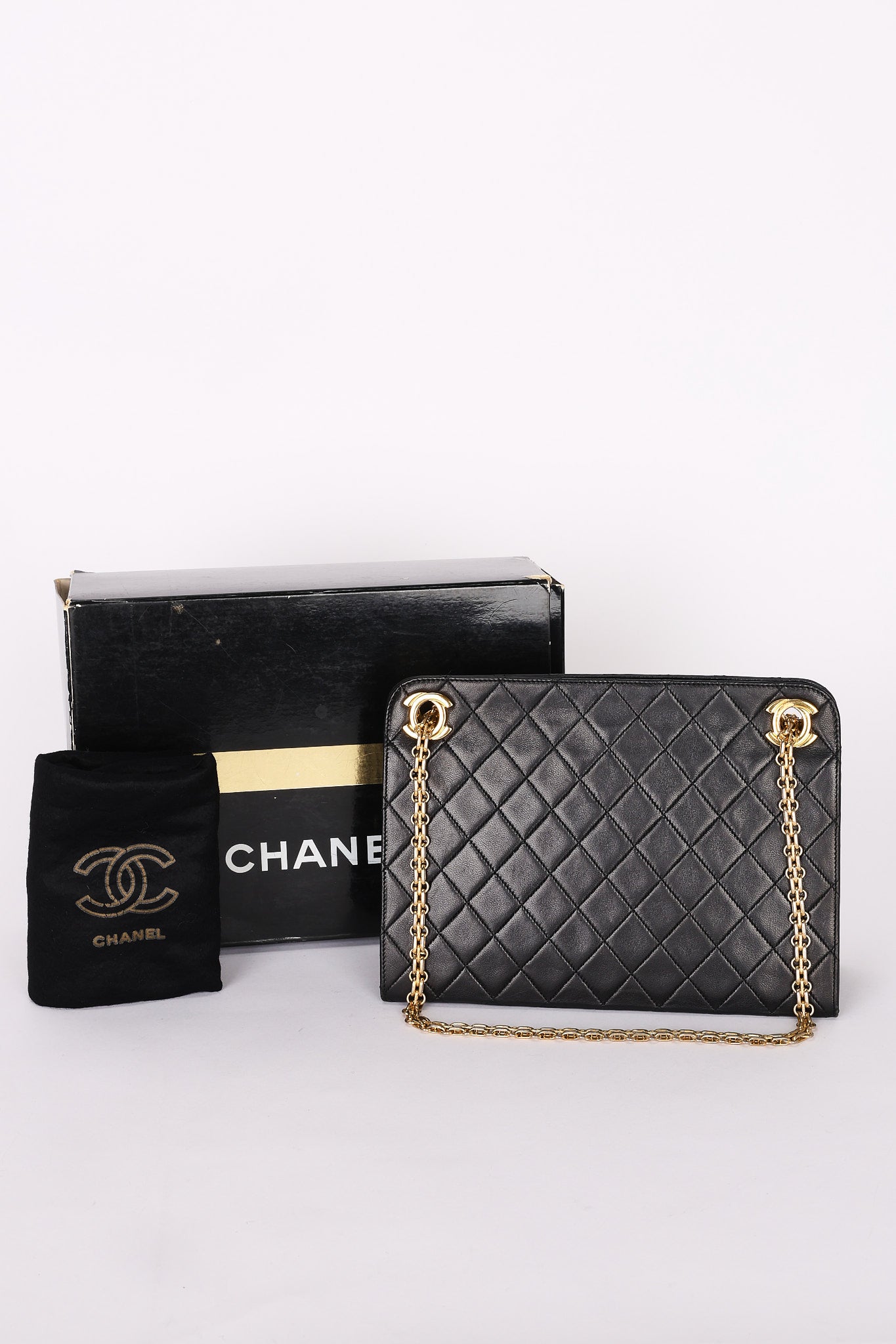 Chanel Matelasse Chain Shoulder Bag Black Lambskin 24K GP
