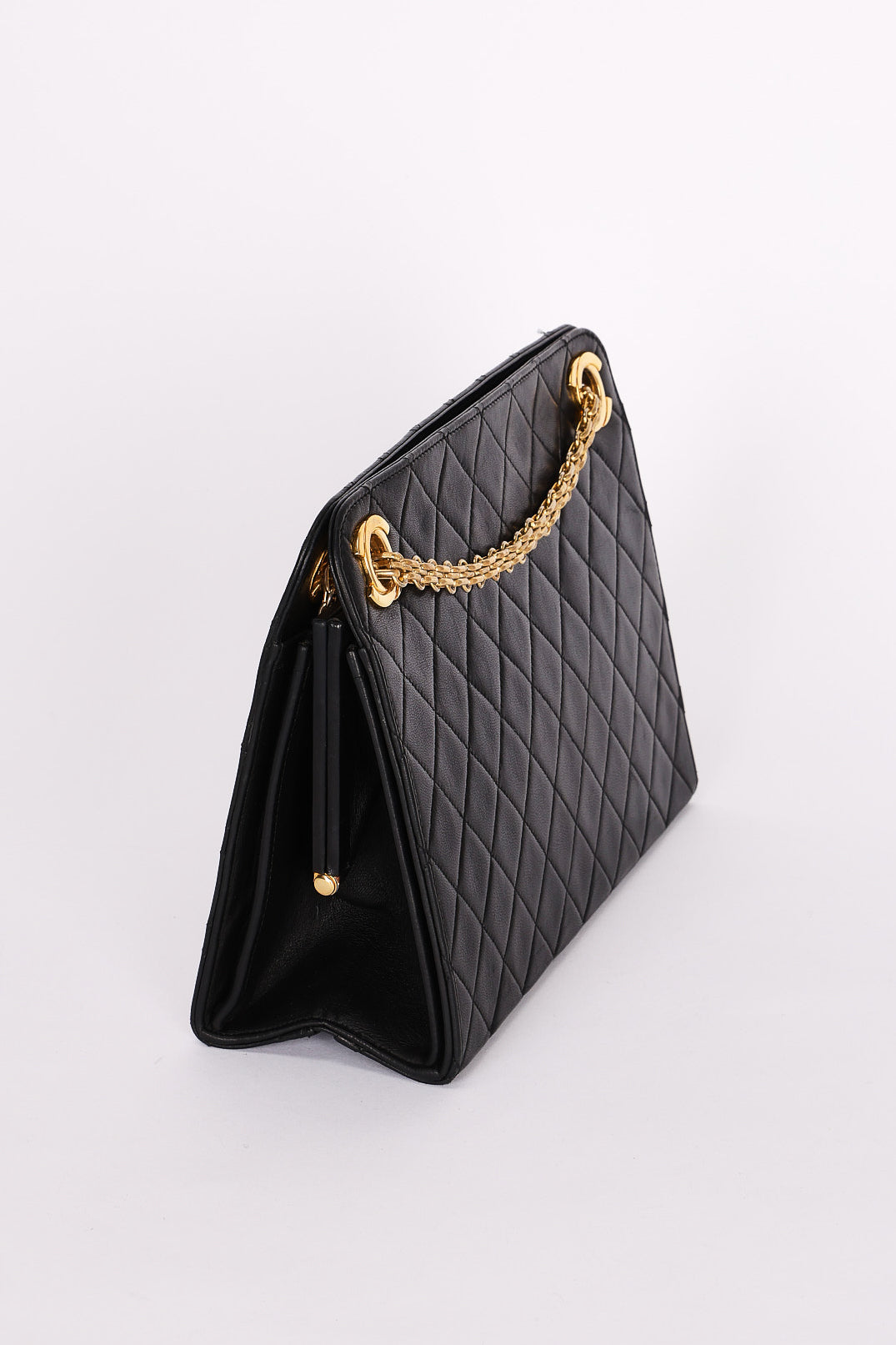 Chanel Matelasse Chain Shoulder Bag Black Lambskin 24K GP