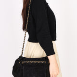 Chanel Accordion Flap Shoulder Bag Black Suede AGHW