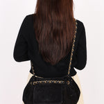 Chanel Accordion Flap Shoulder Bag Black Suede AGHW