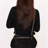 Chanel Accordion Flap Shoulder Bag Black Suede AGHW