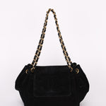 Chanel Accordion Flap Shoulder Bag Black Suede AGHW