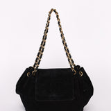Chanel Accordion Flap Shoulder Bag Black Suede AGHW