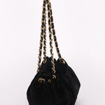Chanel Accordion Flap Shoulder Bag Black Suede AGHW