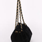 Chanel Accordion Flap Shoulder Bag Black Suede AGHW