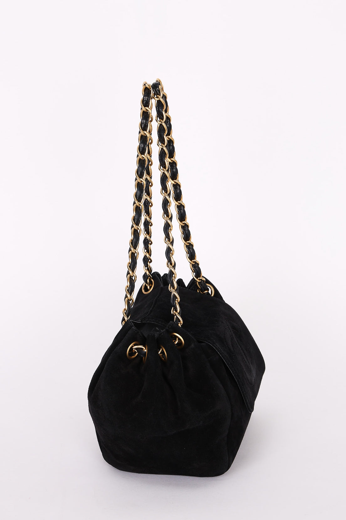 Chanel Accordion Flap Shoulder Bag Black Suede AGHW
