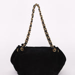 Chanel Accordion Flap Shoulder Bag Black Suede AGHW