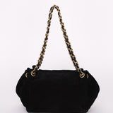 Chanel Accordion Flap Shoulder Bag Black Suede AGHW
