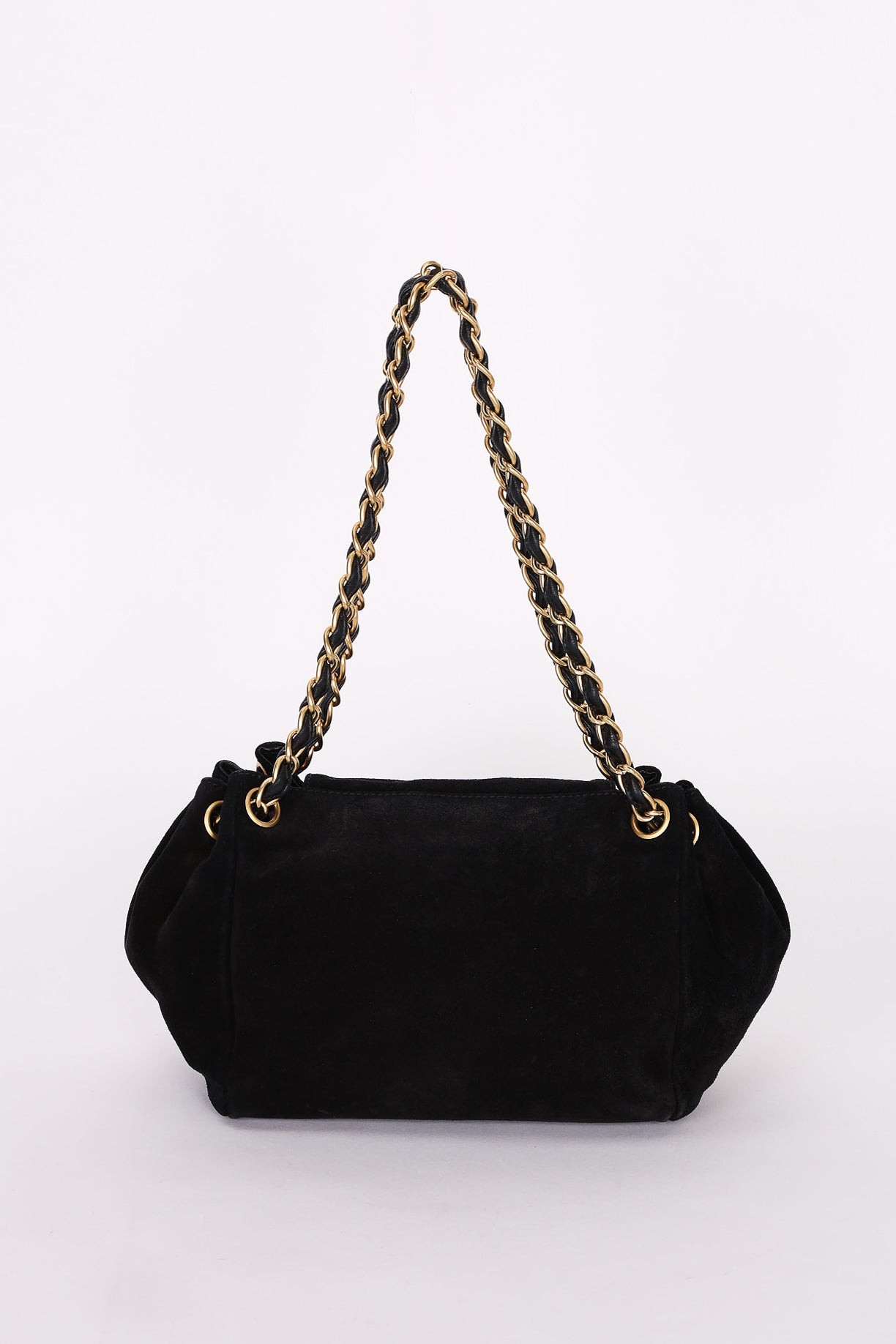 Chanel Accordion Flap Shoulder Bag Black Suede AGHW