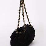 Chanel Accordion Flap Shoulder Bag Black Suede AGHW