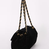 Chanel Accordion Flap Shoulder Bag Black Suede AGHW