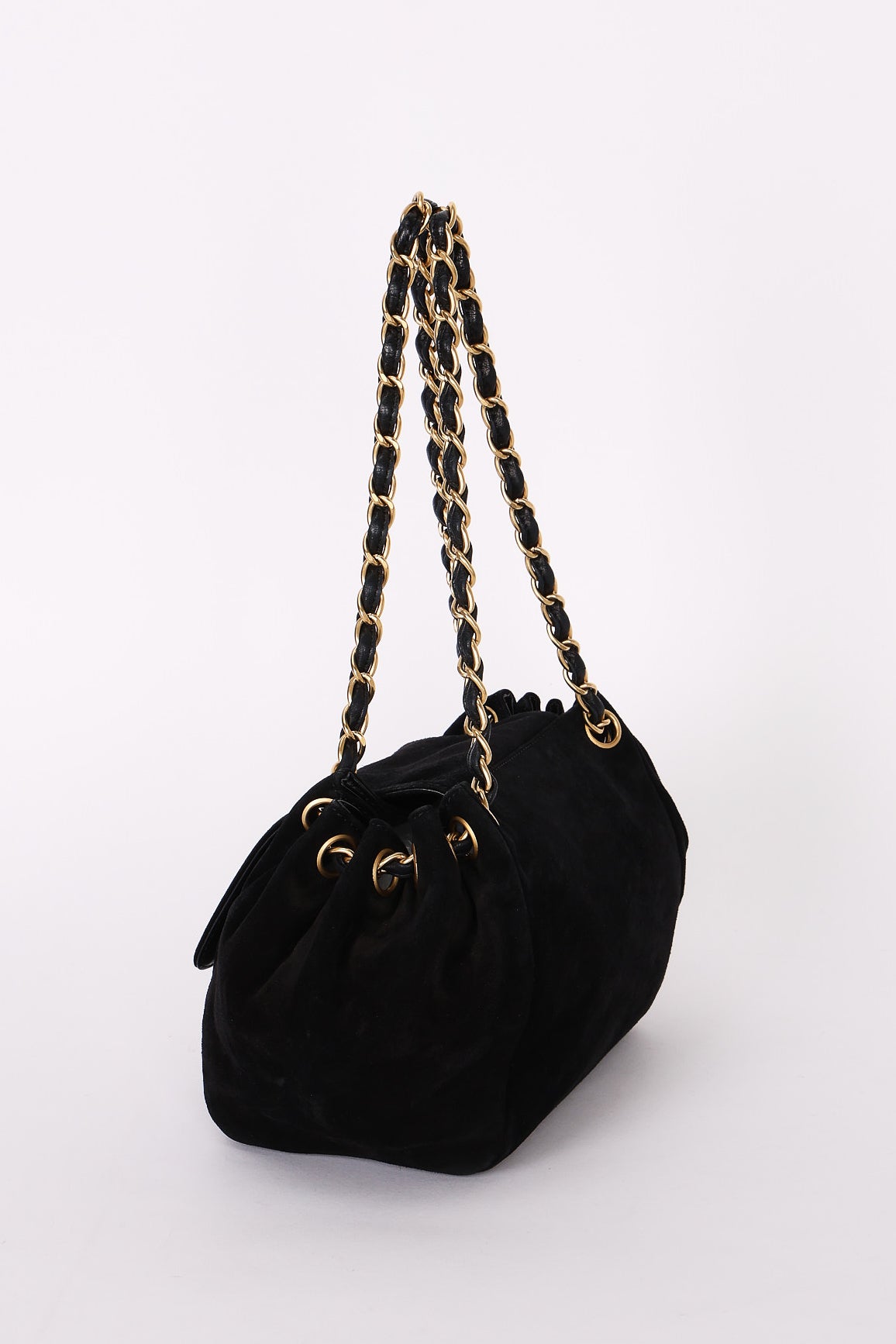 Chanel Accordion Flap Shoulder Bag Black Suede AGHW